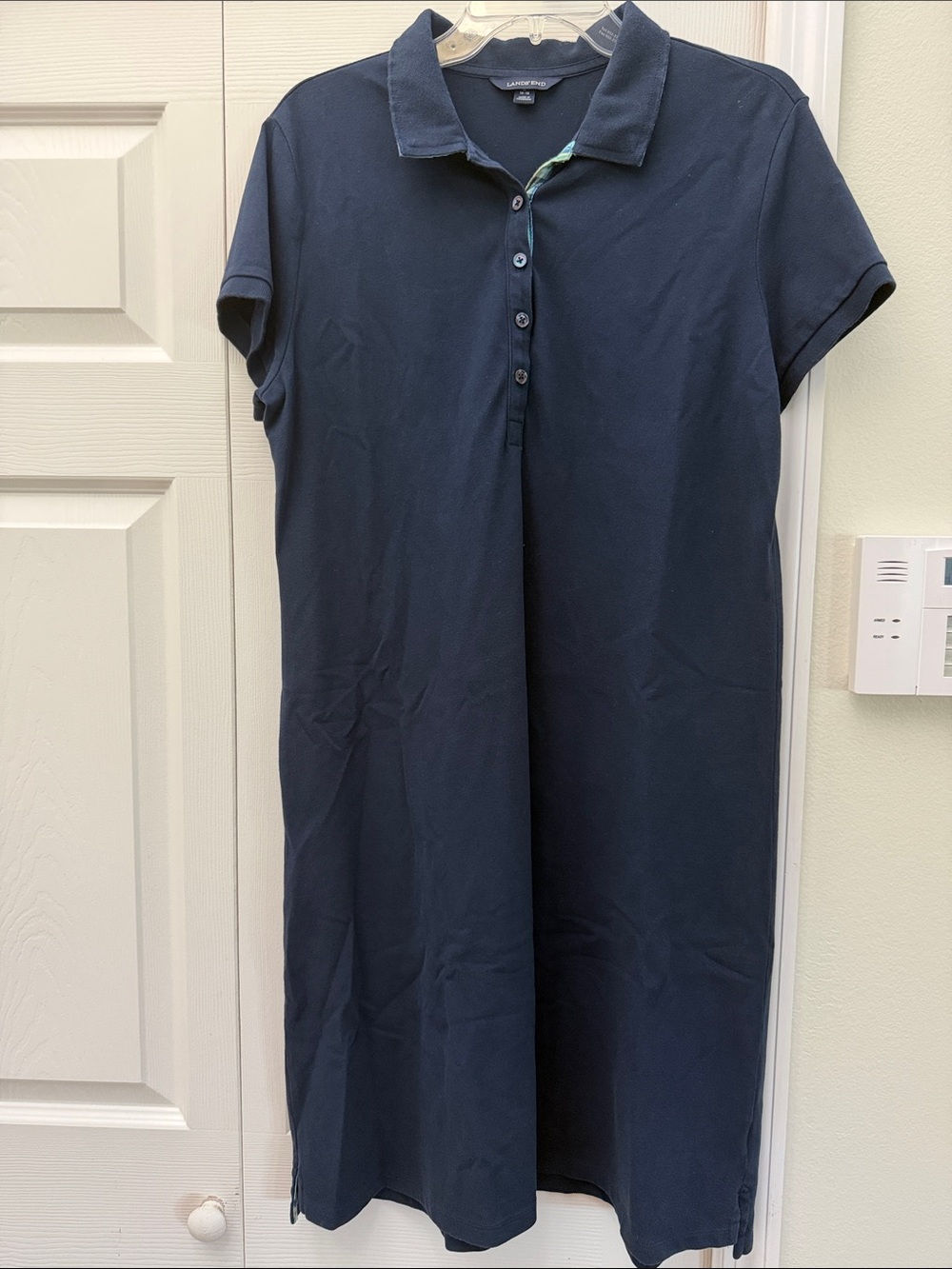 Lands' End Navy Polo Dress with Plaid Trim